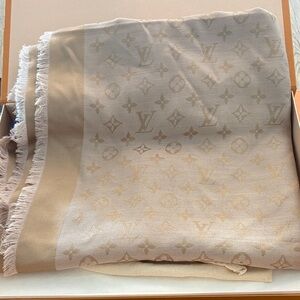 Louis Vuitton Beige Monogram Fringed Shawl